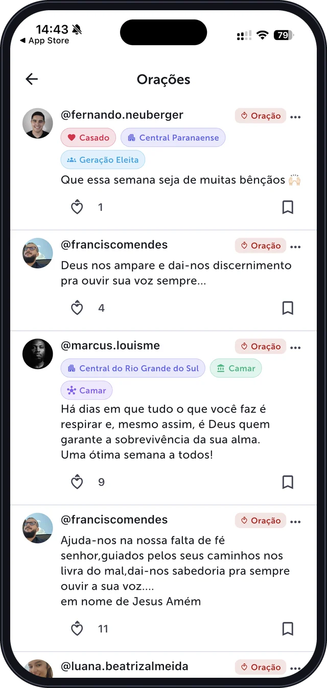 Lista de pedidos de oração da comunidade no MRNT